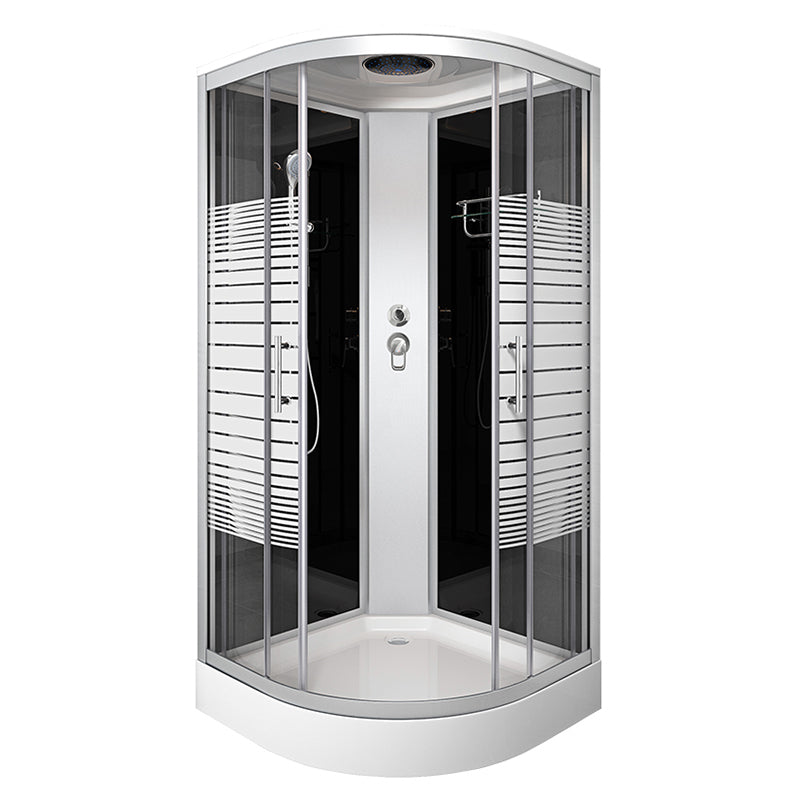 White Rounded Shower Stall with Shower Base Tempered Glass Shower Stall No Charge Front Opening