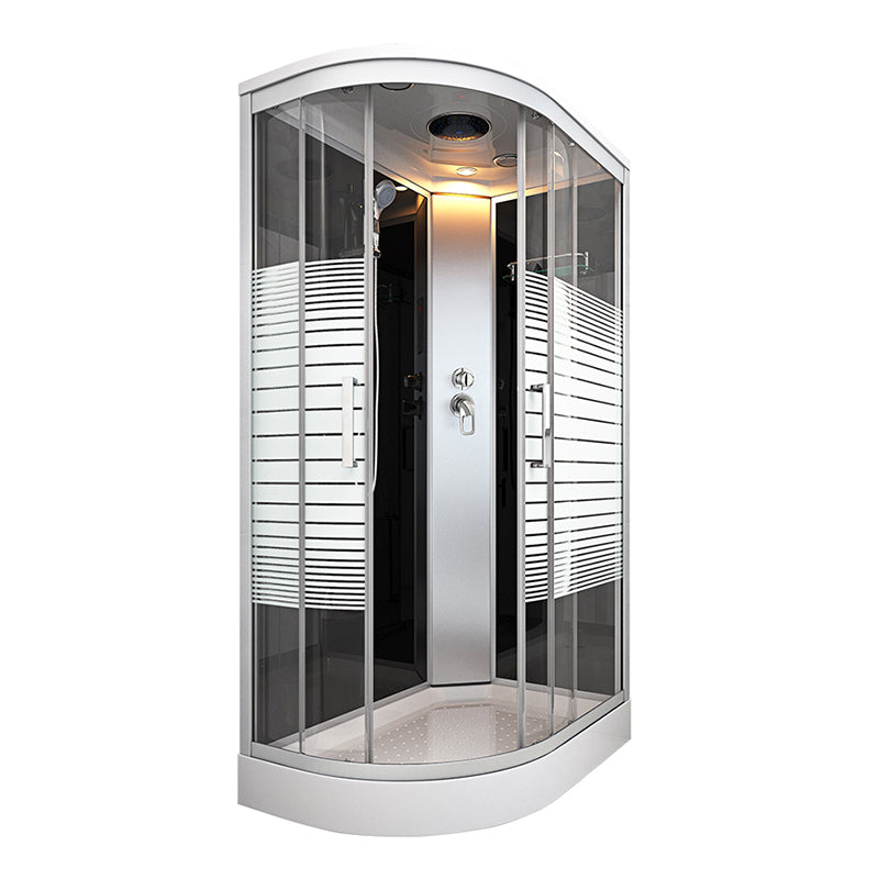 White Rounded Shower Stall with Shower Base Tempered Glass Shower Stall Left