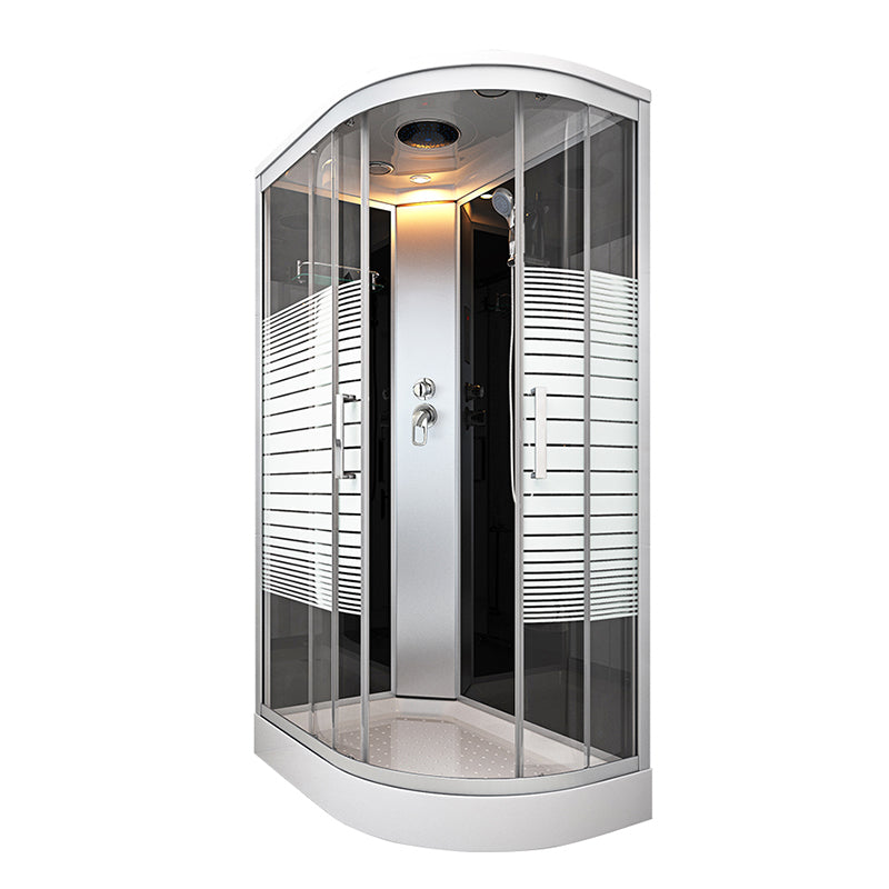 White Rounded Shower Stall with Shower Base Tempered Glass Shower Stall Right