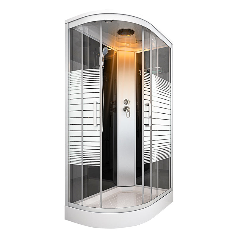 White Rounded Shower Stall with Shower Base Tempered Glass Shower Stall With Heater Left