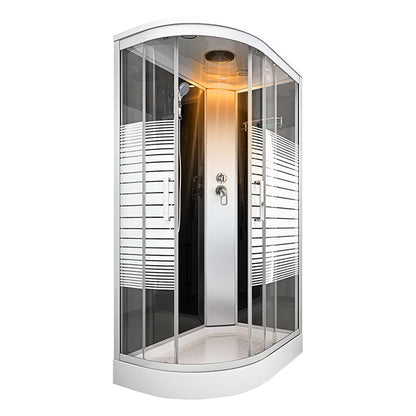 White Rounded Shower Stall with Shower Base Tempered Glass Shower Stall With Heater Left