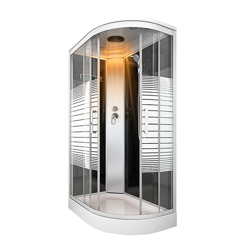 White Rounded Shower Stall with Shower Base Tempered Glass Shower Stall With Heater Right
