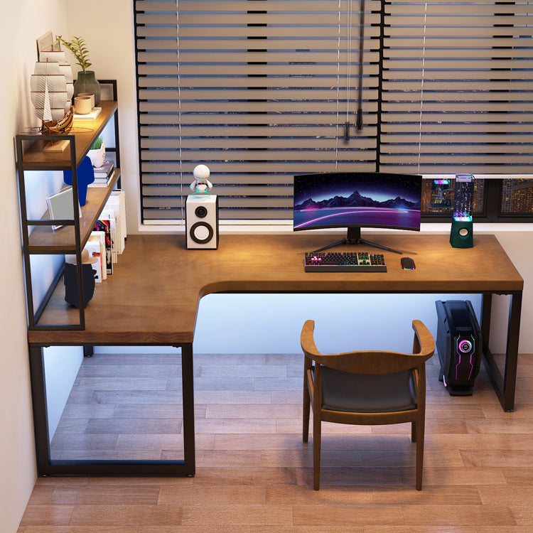 Descrito industrial de la oficina L-shape escritorio de escritura de madera sólida con patas de metal