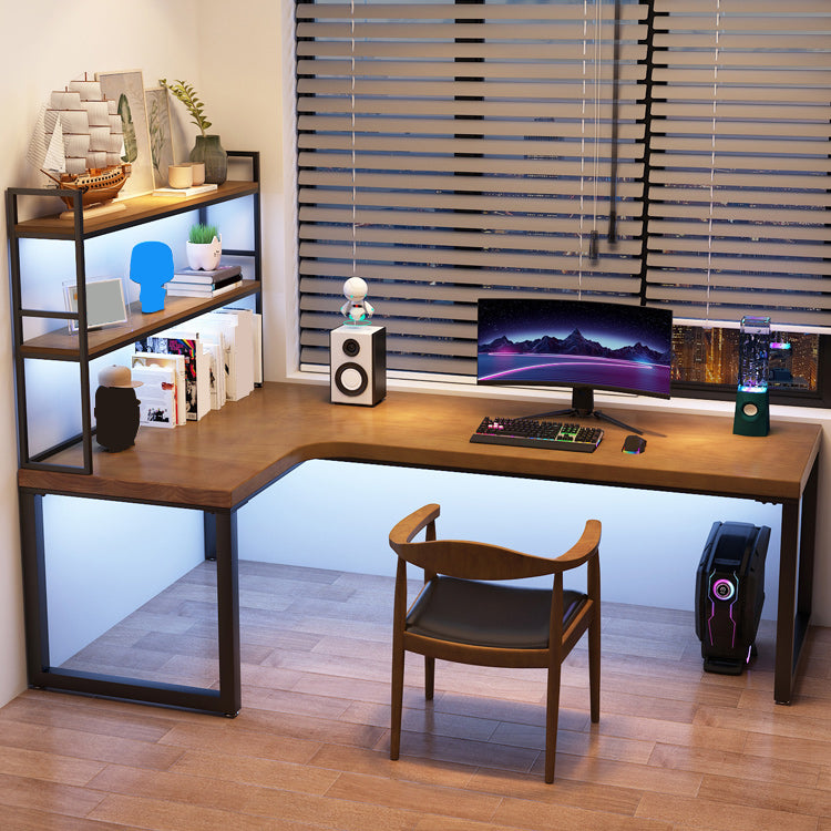 Descrito industrial de la oficina L-shape escritorio de escritura de madera sólida con patas de metal