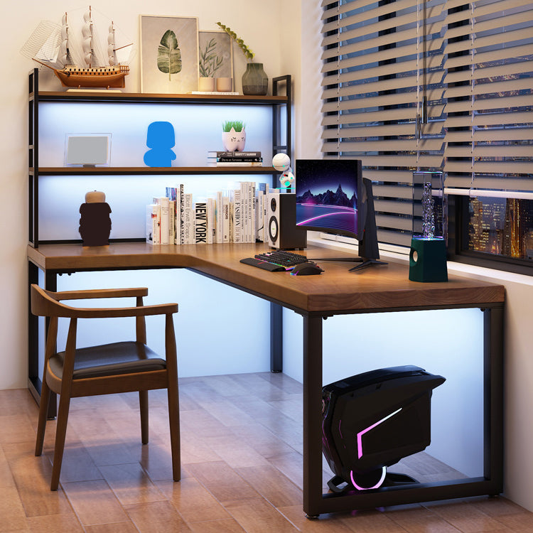 Descrito industrial de la oficina L-shape escritorio de escritura de madera sólida con patas de metal