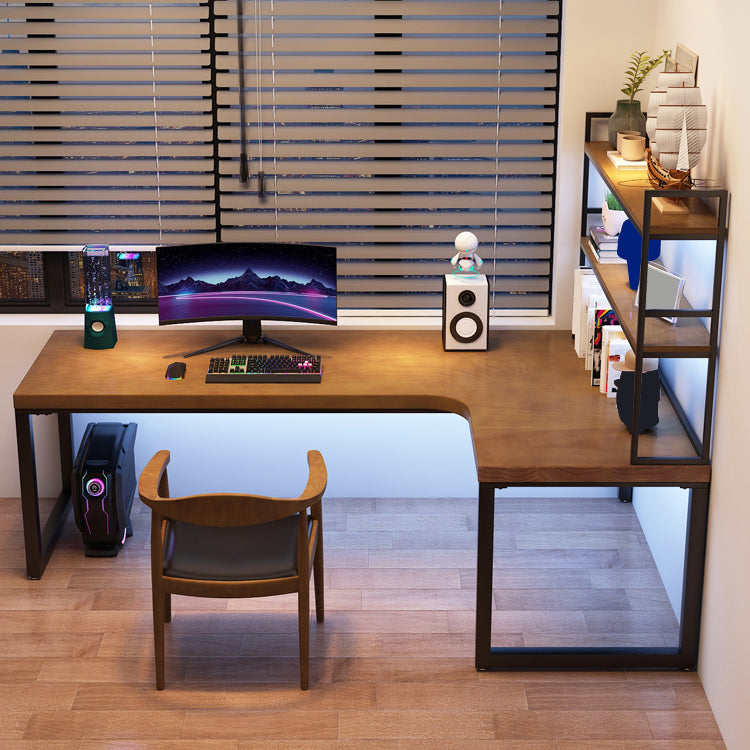 Descrito industrial de la oficina L-shape escritorio de escritura de madera sólida con patas de metal