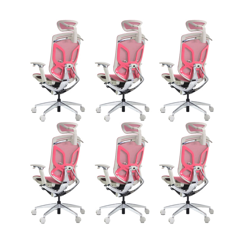 Arms Included Office Chair Modern Adjustable Seat Height Swivel Chair with Wheels Pink 6 Piece Set Clearhalo 'furn' 'furn_office_chair' 'Furniture' 'Office Chairs' 'Office Furniture' 'office_chair' 6715534