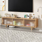 Enclosed Storage TV Media Stand Contemporary TV Console for Living Room 59.1"L x 11.8"W x 14.6"H Glass Clearhalo 'furn' 'furn_tv_stands_entertainment_centers' 'Furniture' 'Living Room Furniture' 'TV Stands & Entertainment Centers' 'TV Stands & Media Storage Furniture' 'tv_stands_entertainment_centers' 6715628