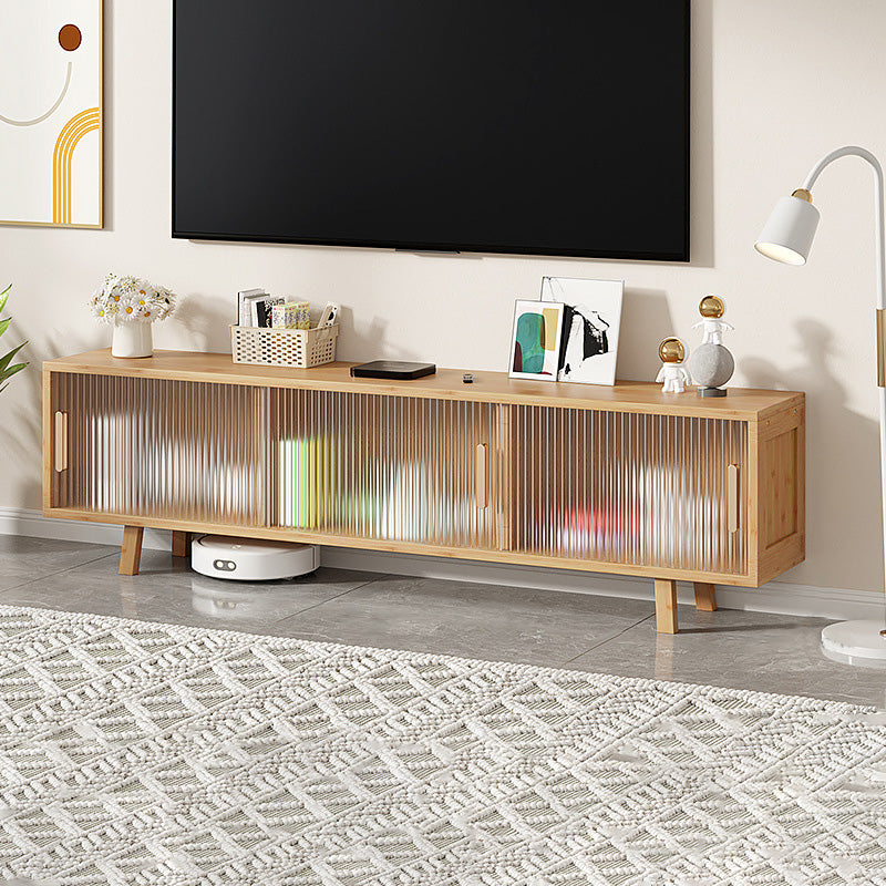 Enclosed Storage TV Media Stand Contemporary TV Console for Living Room 59.1"L x 11.8"W x 14.6"H Glass Clearhalo 'furn' 'furn_tv_stands_entertainment_centers' 'Furniture' 'Living Room Furniture' 'TV Stands & Entertainment Centers' 'TV Stands & Media Storage Furniture' 'tv_stands_entertainment_centers' 6715628