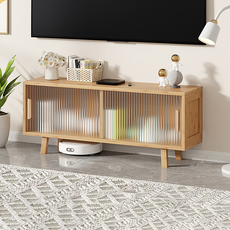 Enclosed Storage TV Media Stand Contemporary TV Console for Living Room 39.4"L x 11.8"W x 14.6"H Glass Clearhalo 'furn' 'furn_tv_stands_entertainment_centers' 'Furniture' 'Living Room Furniture' 'TV Stands & Entertainment Centers' 'TV Stands & Media Storage Furniture' 'tv_stands_entertainment_centers' 6715630
