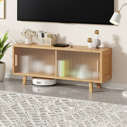 Enclosed Storage TV Media Stand Contemporary TV Console for Living Room 39.4"L x 11.8"W x 14.6"H Glass Clearhalo 'furn' 'furn_tv_stands_entertainment_centers' 'Furniture' 'Living Room Furniture' 'TV Stands & Entertainment Centers' 'TV Stands & Media Storage Furniture' 'tv_stands_entertainment_centers' 6715630