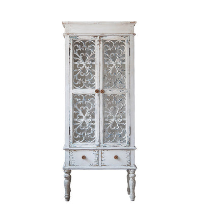 Traditional Solid Wood Display Stand Glass Doors Hutch Cabinet with Doors 28"L x 15"W x 67"H