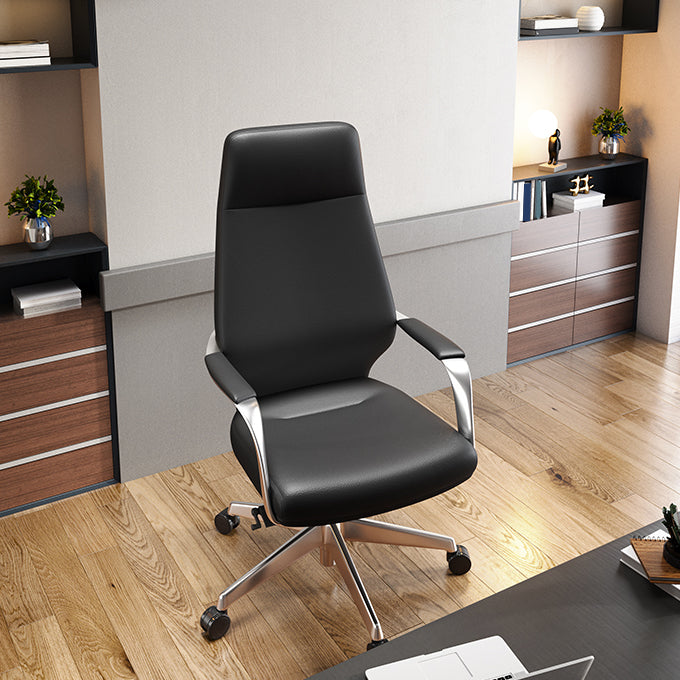 Chaise pivotante en cuir moderne Chaise de bureau ergonomique à bras fixes