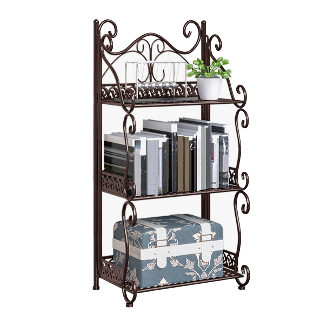 Metal Standard Bookcase Contemporary Open Back Bookshelf with Shelves 13.4"L x 8.3"W x 25.6"H Coffee Clearhalo 'Bookcases' 'furn' 'furn_bookcases' 'Furniture' 'Office Furniture' 6717490