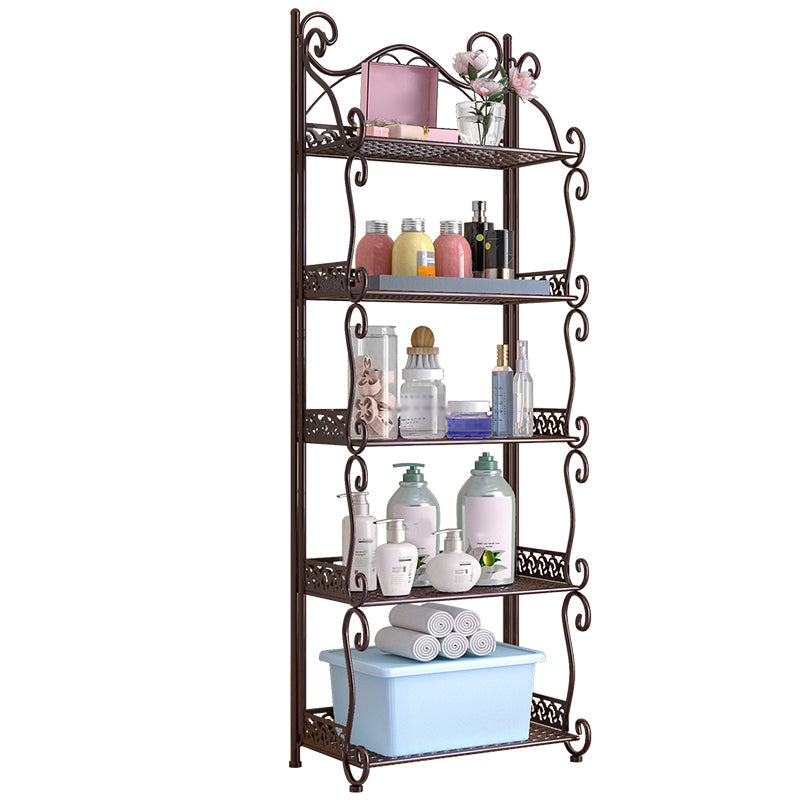Metal Standard Bookcase Contemporary Open Back Bookshelf with Shelves 13.4"L x 8.3"W x 43.7"H Coffee Clearhalo 'Bookcases' 'furn' 'furn_bookcases' 'Furniture' 'Office Furniture' 6717493