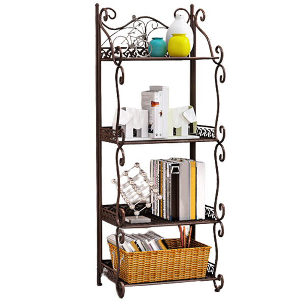 Metal Standard Bookcase Contemporary Open Back Bookshelf with Shelves 13.4"L x 8.3"W x 39.4"H Coffee Clearhalo 'Bookcases' 'furn' 'furn_bookcases' 'Furniture' 'Office Furniture' 6717495