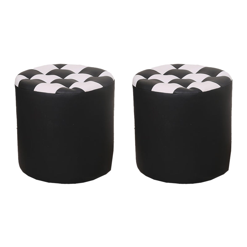 Color Block Ottoman Faux Leather Stain Resistant Cylinder Shape Pouf Ottoman 12"L x 12"W x 14"H Black 2 Piece Set Clearhalo 'furn' 'furn_ottomans_poufs' 'Furniture' 'Living Room Furniture' 'Ottomans & Poufs' 'ottomans_poufs' 6719088