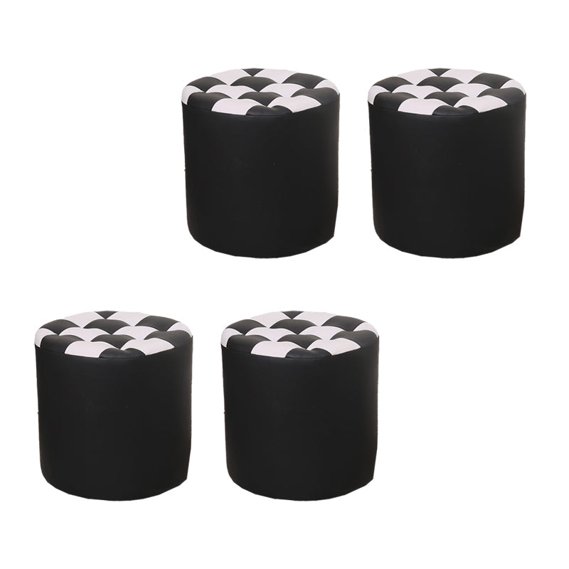 Color Block Ottoman Faux Leather Stain Resistant Cylinder Shape Pouf Ottoman 12"L x 12"W x 14"H Black 4 Piece Set Clearhalo 'furn' 'furn_ottomans_poufs' 'Furniture' 'Living Room Furniture' 'Ottomans & Poufs' 'ottomans_poufs' 6719091