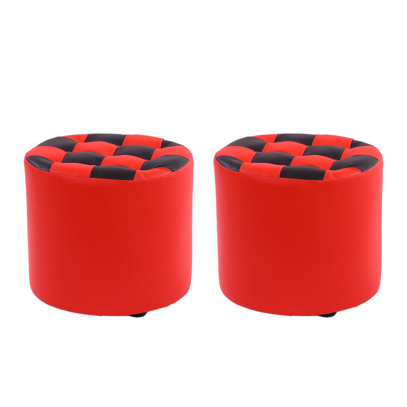 Color Block Ottoman Faux Leather Stain Resistant Cylinder Shape Pouf Ottoman 12"L x 12"W x 11"H Red 2 Piece Set Clearhalo 'furn' 'furn_ottomans_poufs' 'Furniture' 'Living Room Furniture' 'Ottomans & Poufs' 'ottomans_poufs' 6719092