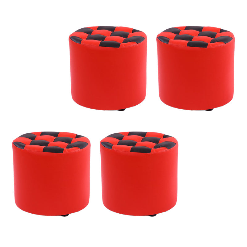 Color Block Ottoman Faux Leather Stain Resistant Cylinder Shape Pouf Ottoman 12"L x 12"W x 11"H Red 4 Piece Set Clearhalo 'furn' 'furn_ottomans_poufs' 'Furniture' 'Living Room Furniture' 'Ottomans & Poufs' 'ottomans_poufs' 6719095