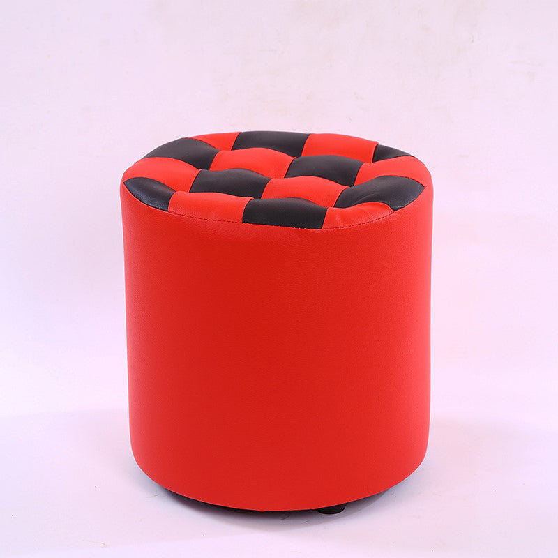Color Block Ottoman Faux Leather Stain Resistant Cylinder Shape Pouf Ottoman 12"L x 12"W x 14"H Red 1 Piece Clearhalo 'furn' 'furn_ottomans_poufs' 'Furniture' 'Living Room Furniture' 'Ottomans & Poufs' 'ottomans_poufs' 6719097