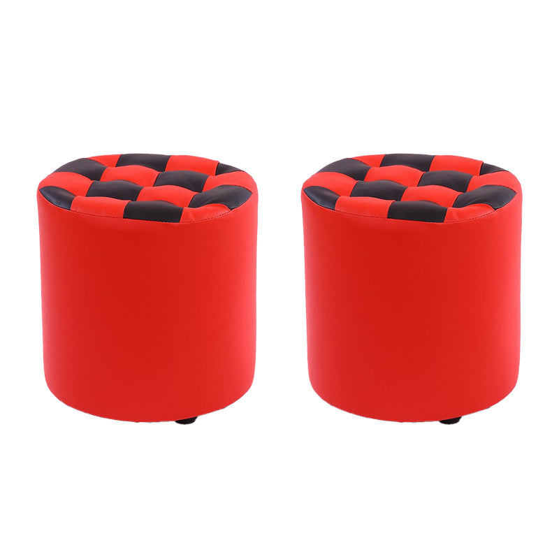 Color Block Ottoman Faux Leather Stain Resistant Cylinder Shape Pouf Ottoman 12"L x 12"W x 14"H Red 2 Piece Set Clearhalo 'furn' 'furn_ottomans_poufs' 'Furniture' 'Living Room Furniture' 'Ottomans & Poufs' 'ottomans_poufs' 6719099