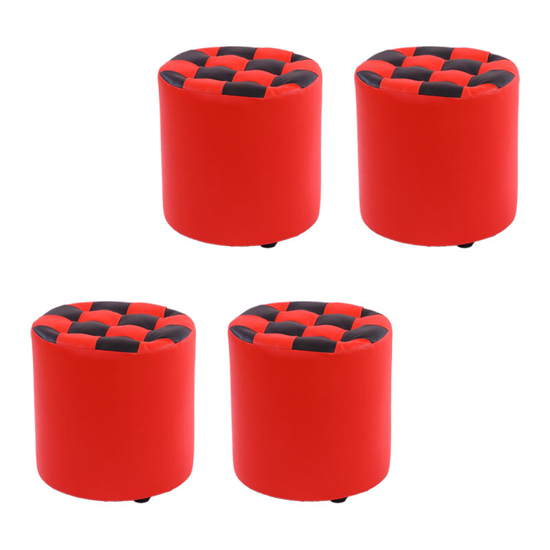 Color Block Ottoman Faux Leather Stain Resistant Cylinder Shape Pouf Ottoman 12"L x 12"W x 14"H Red 4 Piece Set Clearhalo 'furn' 'furn_ottomans_poufs' 'Furniture' 'Living Room Furniture' 'Ottomans & Poufs' 'ottomans_poufs' 6719100