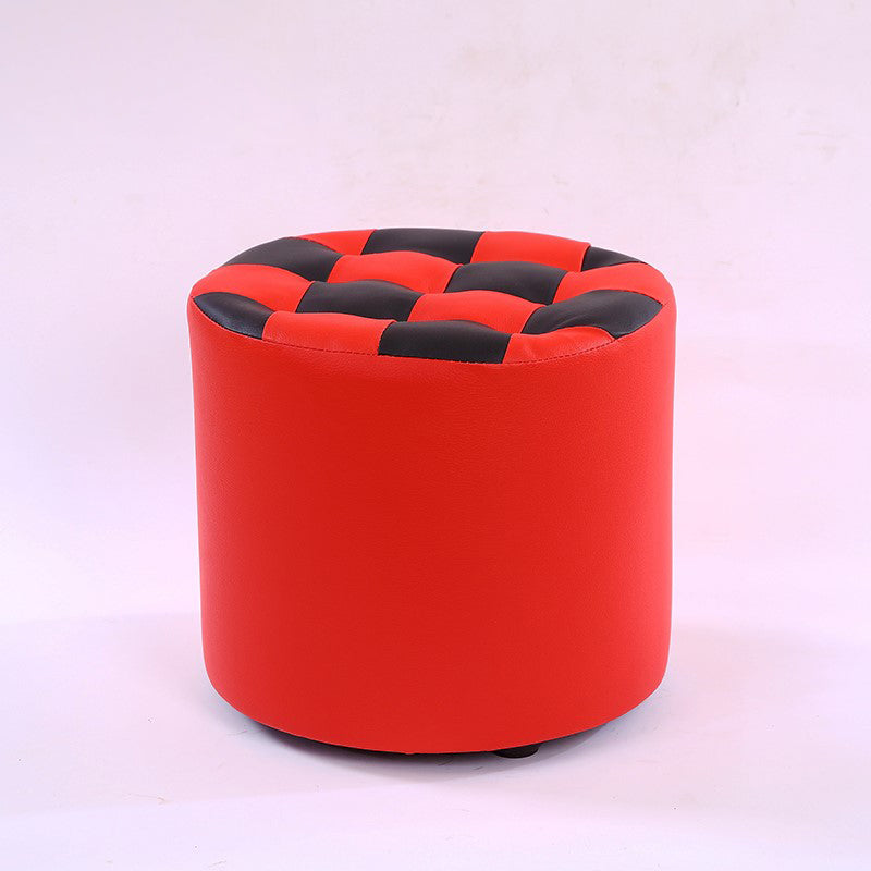 Color Block Ottoman Faux Leather Stain Resistant Cylinder Shape Pouf Ottoman 12"L x 12"W x 11"H Red 1 Piece Clearhalo 'furn' 'furn_ottomans_poufs' 'Furniture' 'Living Room Furniture' 'Ottomans & Poufs' 'ottomans_poufs' 6719103