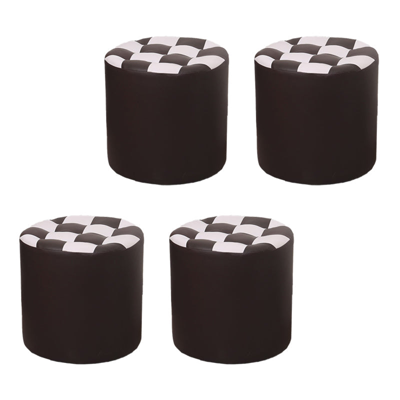 Color Block Ottoman Faux Leather Stain Resistant Cylinder Shape Pouf Ottoman 12"L x 12"W x 14"H Brown 4 Piece Set Clearhalo 'furn' 'furn_ottomans_poufs' 'Furniture' 'Living Room Furniture' 'Ottomans & Poufs' 'ottomans_poufs' 6719110