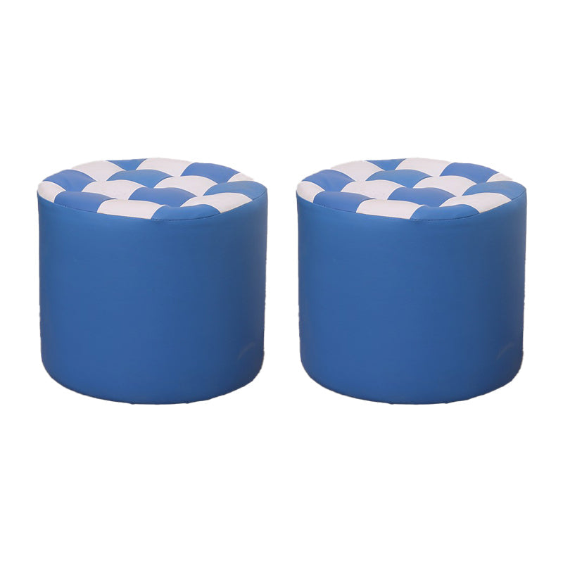 Color Block Ottoman Faux Leather Stain Resistant Cylinder Shape Pouf Ottoman 12"L x 12"W x 11"H Blue 2 Piece Set Clearhalo 'furn' 'furn_ottomans_poufs' 'Furniture' 'Living Room Furniture' 'Ottomans & Poufs' 'ottomans_poufs' 6719112