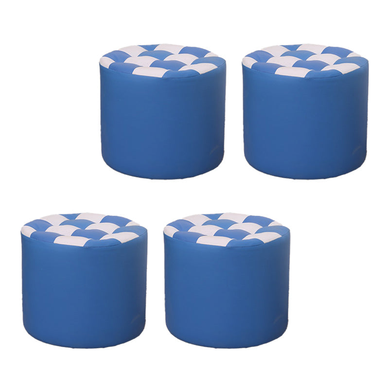 Color Block Ottoman Faux Leather Stain Resistant Cylinder Shape Pouf Ottoman 12"L x 12"W x 11"H Blue 4 Piece Set Clearhalo 'furn' 'furn_ottomans_poufs' 'Furniture' 'Living Room Furniture' 'Ottomans & Poufs' 'ottomans_poufs' 6719113