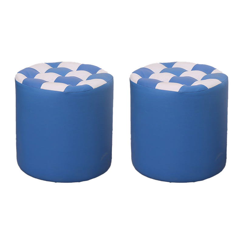 Color Block Ottoman Faux Leather Stain Resistant Cylinder Shape Pouf Ottoman 12"L x 12"W x 14"H Blue 2 Piece Set Clearhalo 'furn' 'furn_ottomans_poufs' 'Furniture' 'Living Room Furniture' 'Ottomans & Poufs' 'ottomans_poufs' 6719115