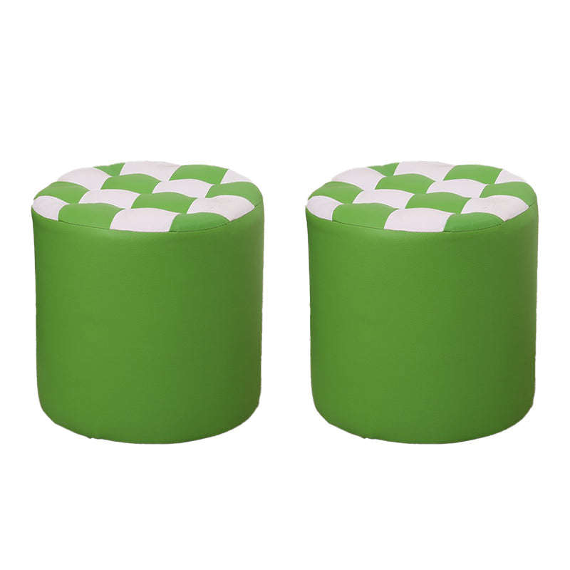 Color Block Ottoman Faux Leather Stain Resistant Cylinder Shape Pouf Ottoman 12"L x 12"W x 14"H Green 2 Piece Set Clearhalo 'furn' 'furn_ottomans_poufs' 'Furniture' 'Living Room Furniture' 'Ottomans & Poufs' 'ottomans_poufs' 6719121