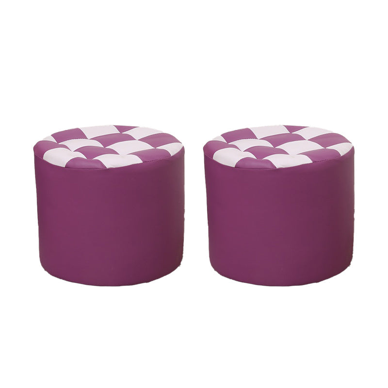 Color Block Ottoman Faux Leather Stain Resistant Cylinder Shape Pouf Ottoman 12"L x 12"W x 11"H Purple 2 Piece Set Clearhalo 'furn' 'furn_ottomans_poufs' 'Furniture' 'Living Room Furniture' 'Ottomans & Poufs' 'ottomans_poufs' 6719124