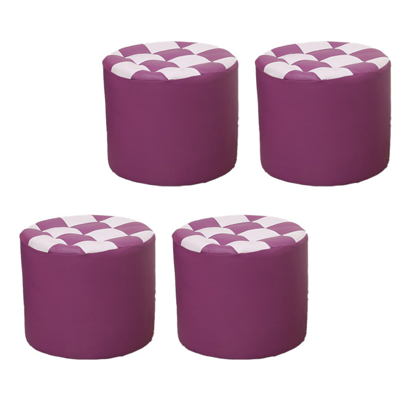 Color Block Ottoman Faux Leather Stain Resistant Cylinder Shape Pouf Ottoman 12"L x 12"W x 11"H Purple 4 Piece Set Clearhalo 'furn' 'furn_ottomans_poufs' 'Furniture' 'Living Room Furniture' 'Ottomans & Poufs' 'ottomans_poufs' 6719125