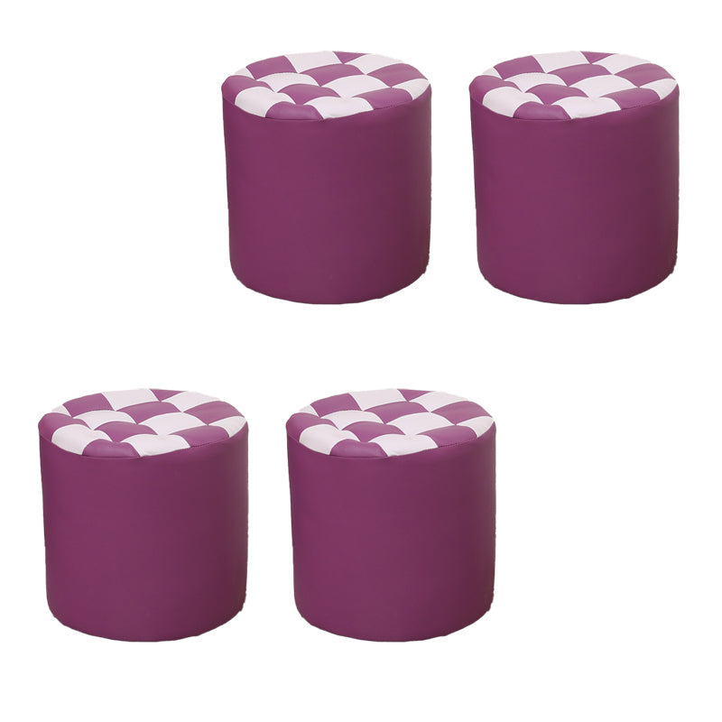 Color Block Ottoman Faux Leather Stain Resistant Cylinder Shape Pouf Ottoman 12"L x 12"W x 14"H Purple 4 Piece Set Clearhalo 'furn' 'furn_ottomans_poufs' 'Furniture' 'Living Room Furniture' 'Ottomans & Poufs' 'ottomans_poufs' 6719128