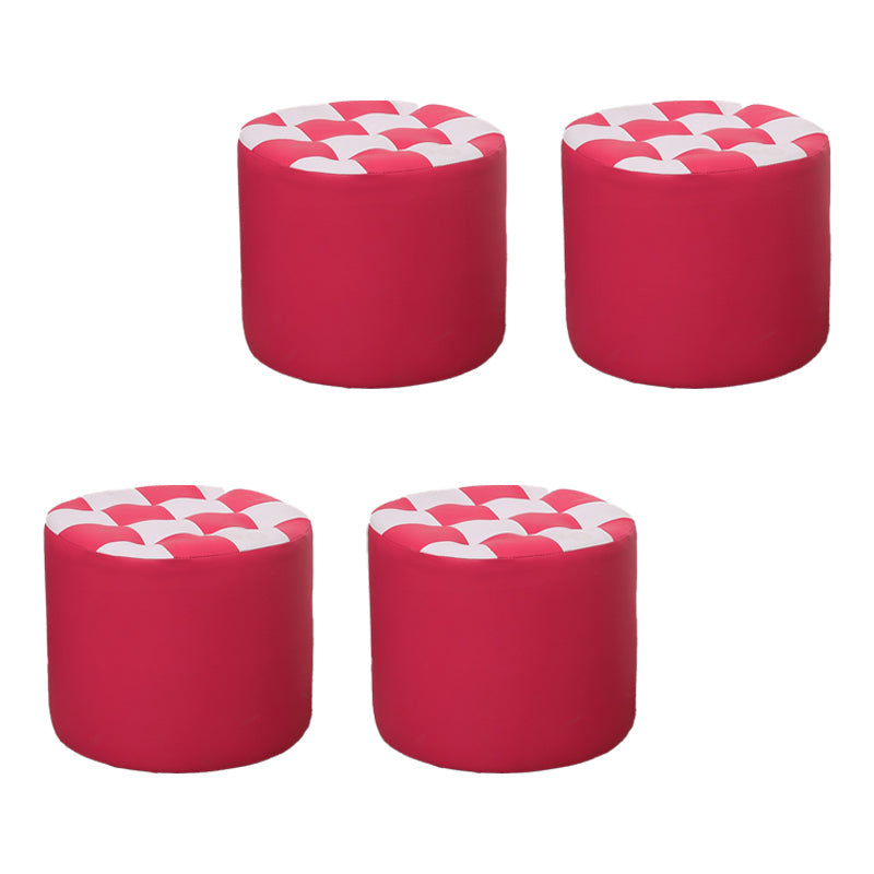 Color Block Ottoman Faux Leather Stain Resistant Cylinder Shape Pouf Ottoman 12"L x 12"W x 11"H Rose Red 4 Piece Set Clearhalo 'furn' 'furn_ottomans_poufs' 'Furniture' 'Living Room Furniture' 'Ottomans & Poufs' 'ottomans_poufs' 6719131