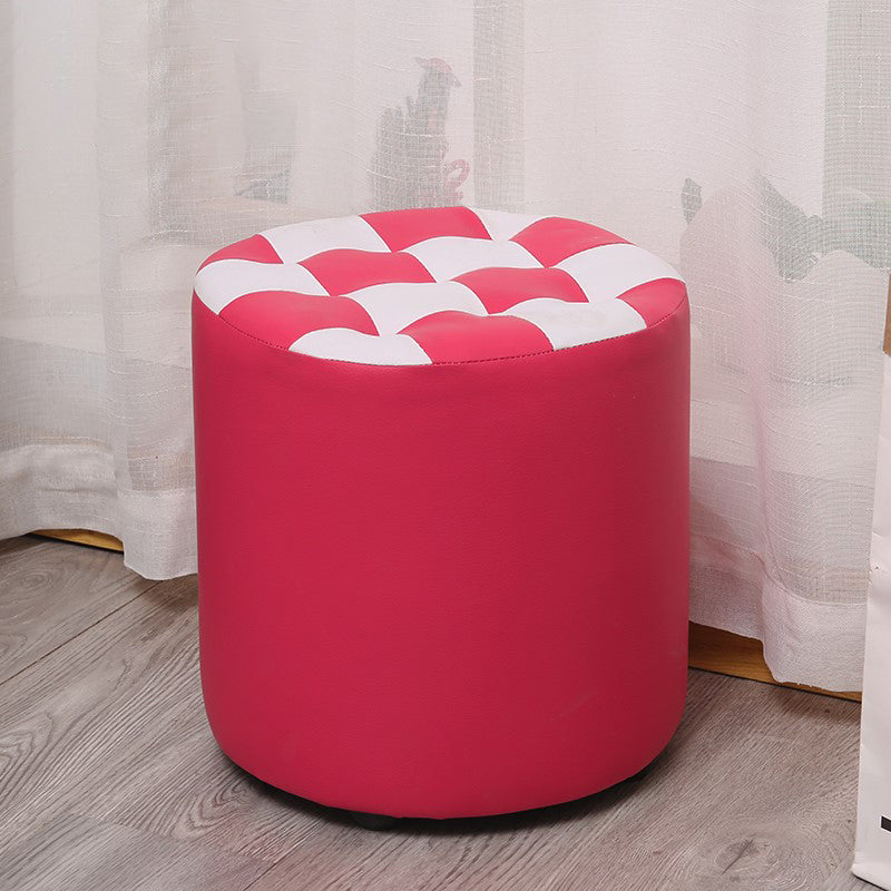 Color Block Ottoman Faux Leather Stain Resistant Cylinder Shape Pouf Ottoman 12"L x 12"W x 14"H Rose Red 1 Piece Clearhalo 'furn' 'furn_ottomans_poufs' 'Furniture' 'Living Room Furniture' 'Ottomans & Poufs' 'ottomans_poufs' 6719132
