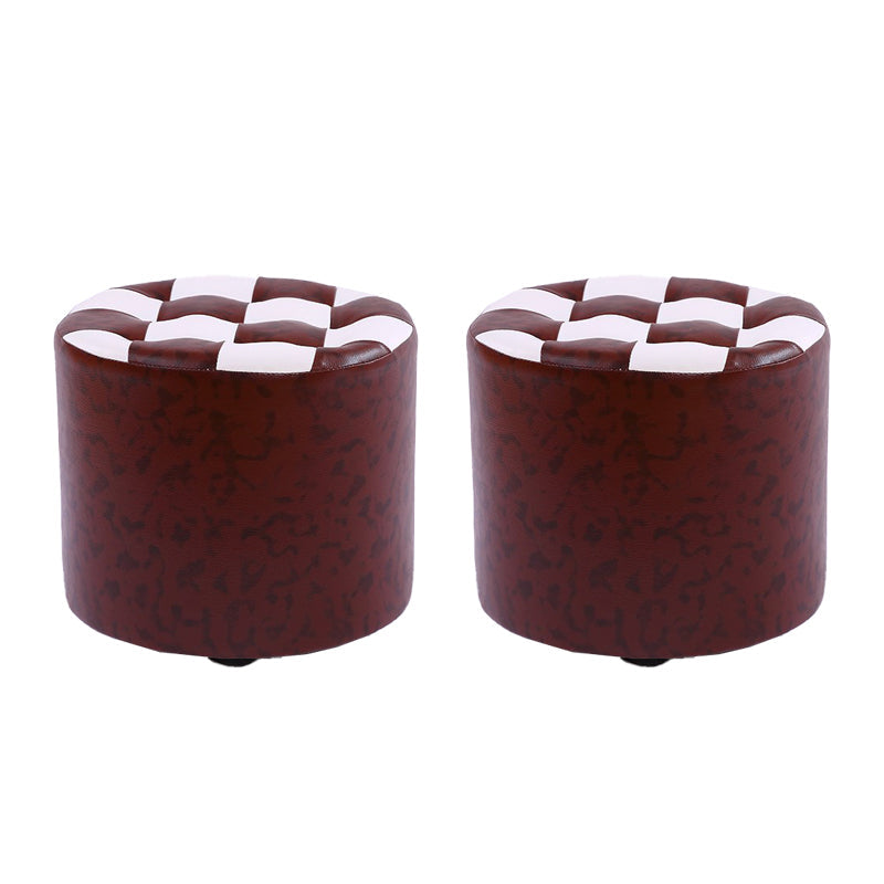Color Block Ottoman Faux Leather Stain Resistant Cylinder Shape Pouf Ottoman 12"L x 12"W x 11"H Coffee 2 Piece Set Clearhalo 'furn' 'furn_ottomans_poufs' 'Furniture' 'Living Room Furniture' 'Ottomans & Poufs' 'ottomans_poufs' 6719136