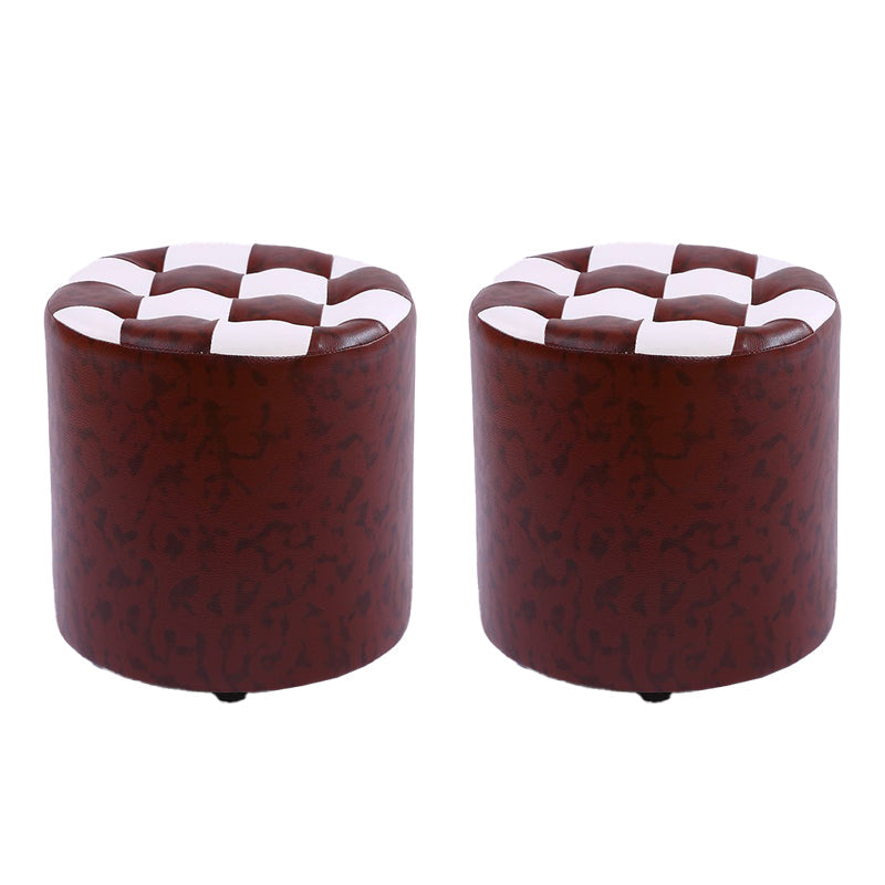 Color Block Ottoman Faux Leather Stain Resistant Cylinder Shape Pouf Ottoman 12"L x 12"W x 14"H Coffee 2 Piece Set Clearhalo 'furn' 'furn_ottomans_poufs' 'Furniture' 'Living Room Furniture' 'Ottomans & Poufs' 'ottomans_poufs' 6719139
