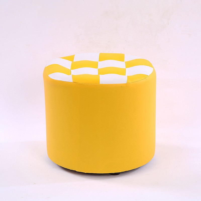 Color Block Ottoman Faux Leather Stain Resistant Cylinder Shape Pouf Ottoman 12"L x 12"W x 11"H Yellow White 1 Piece Clearhalo 'furn' 'furn_ottomans_poufs' 'Furniture' 'Living Room Furniture' 'Ottomans & Poufs' 'ottomans_poufs' 6719141