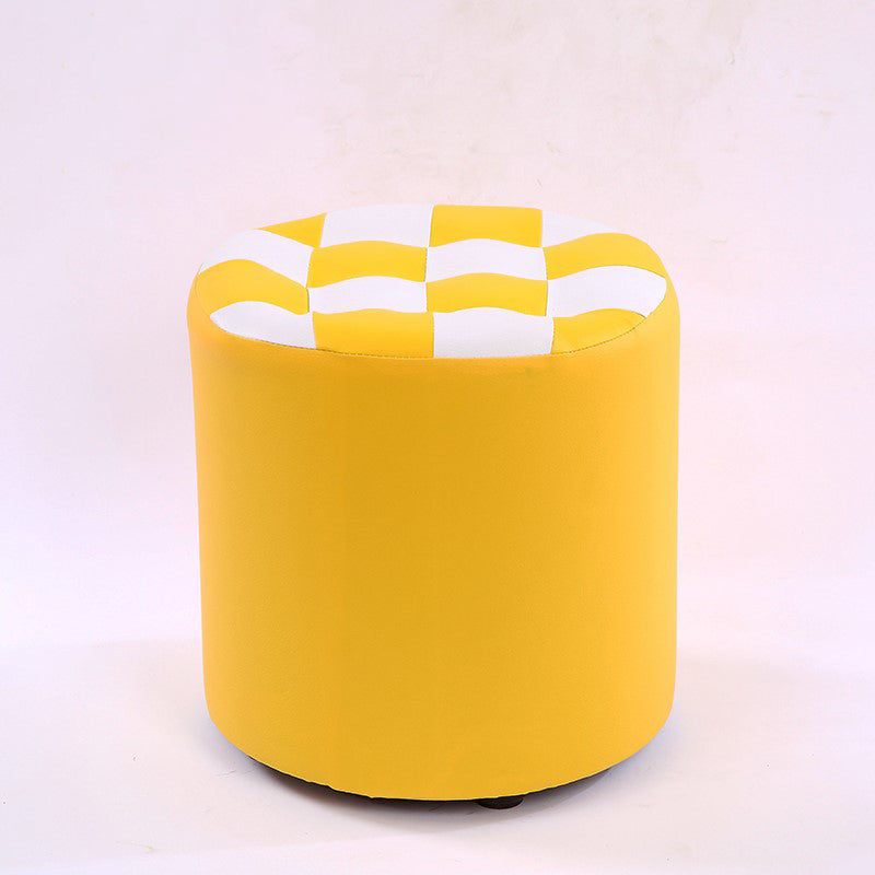 Color Block Ottoman Faux Leather Stain Resistant Cylinder Shape Pouf Ottoman 12"L x 12"W x 14"H Yellow White 1 Piece Clearhalo 'furn' 'furn_ottomans_poufs' 'Furniture' 'Living Room Furniture' 'Ottomans & Poufs' 'ottomans_poufs' 6719144