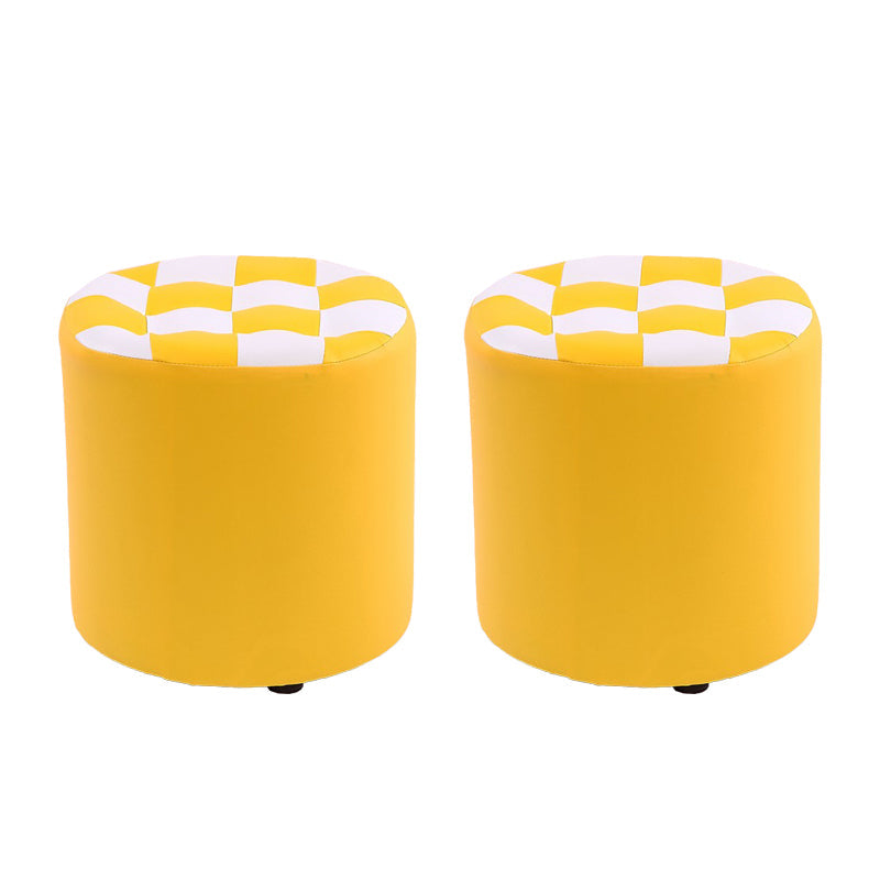 Color Block Ottoman Faux Leather Stain Resistant Cylinder Shape Pouf Ottoman 12"L x 12"W x 14"H Yellow White 2 Piece Set Clearhalo 'furn' 'furn_ottomans_poufs' 'Furniture' 'Living Room Furniture' 'Ottomans & Poufs' 'ottomans_poufs' 6719145