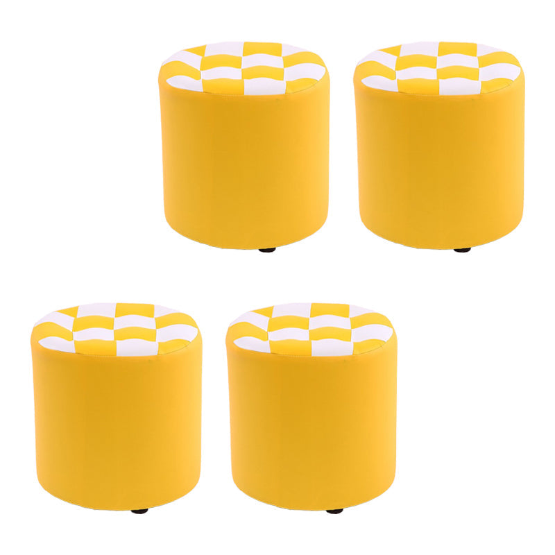 Color Block Ottoman Faux Leather Stain Resistant Cylinder Shape Pouf Ottoman 12"L x 12"W x 14"H Yellow White 4 Piece Set Clearhalo 'furn' 'furn_ottomans_poufs' 'Furniture' 'Living Room Furniture' 'Ottomans & Poufs' 'ottomans_poufs' 6719146