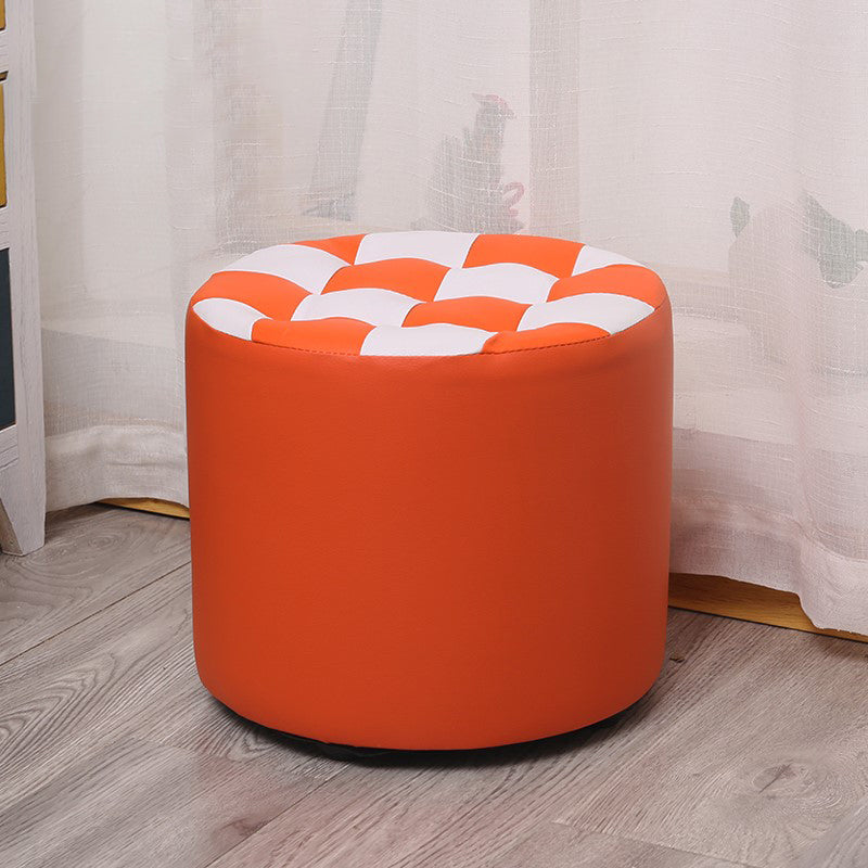 Color Block Ottoman Faux Leather Stain Resistant Cylinder Shape Pouf Ottoman 12"L x 12"W x 11"H Orange 1 Piece Clearhalo 'furn' 'furn_ottomans_poufs' 'Furniture' 'Living Room Furniture' 'Ottomans & Poufs' 'ottomans_poufs' 6719147