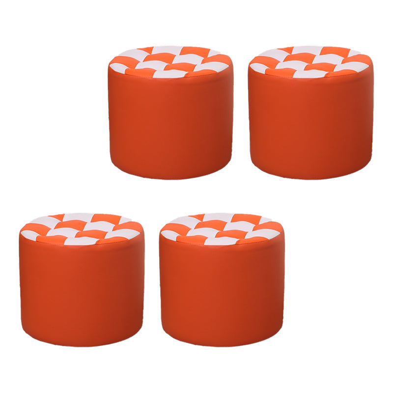 Color Block Ottoman Faux Leather Stain Resistant Cylinder Shape Pouf Ottoman 12"L x 12"W x 11"H Orange 4 Piece Set Clearhalo 'furn' 'furn_ottomans_poufs' 'Furniture' 'Living Room Furniture' 'Ottomans & Poufs' 'ottomans_poufs' 6719149