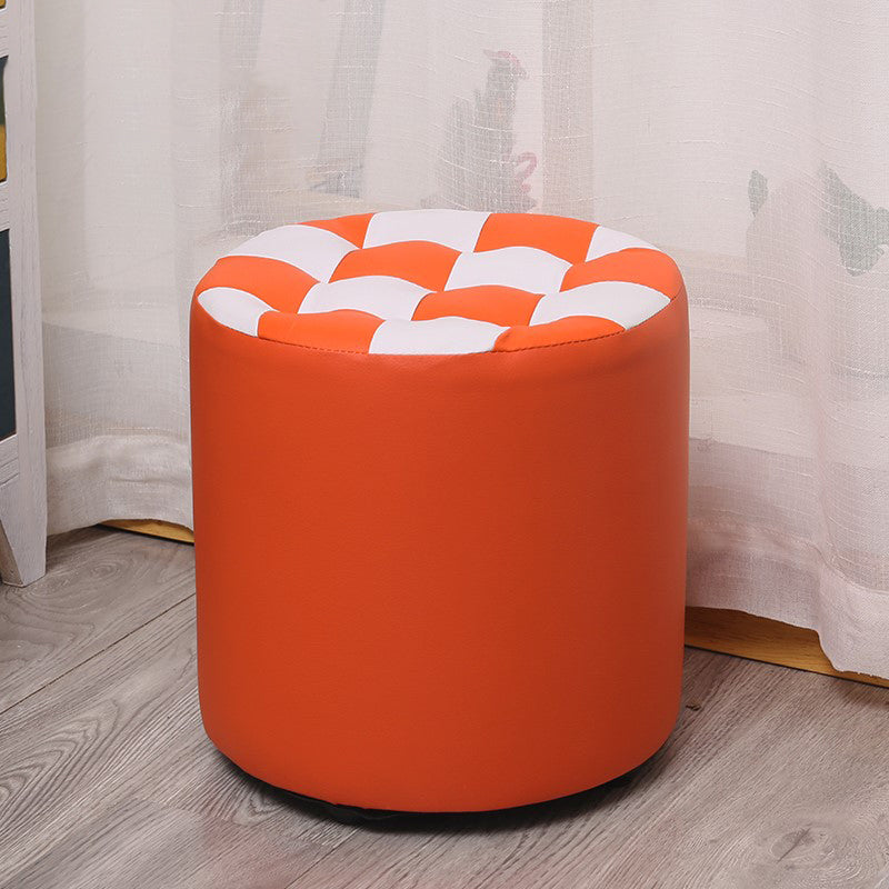 Color Block Ottoman Faux Leather Stain Resistant Cylinder Shape Pouf Ottoman 12"L x 12"W x 14"H Orange 1 Piece Clearhalo 'furn' 'furn_ottomans_poufs' 'Furniture' 'Living Room Furniture' 'Ottomans & Poufs' 'ottomans_poufs' 6719150