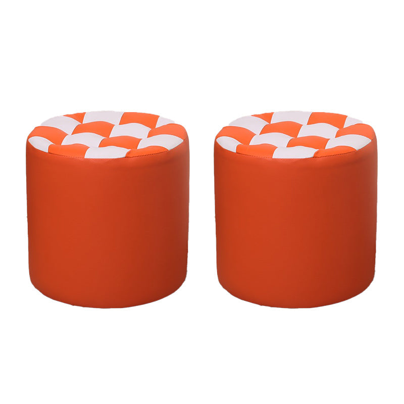 Color Block Ottoman Faux Leather Stain Resistant Cylinder Shape Pouf Ottoman 12"L x 12"W x 14"H Orange 2 Piece Set Clearhalo 'furn' 'furn_ottomans_poufs' 'Furniture' 'Living Room Furniture' 'Ottomans & Poufs' 'ottomans_poufs' 6719151