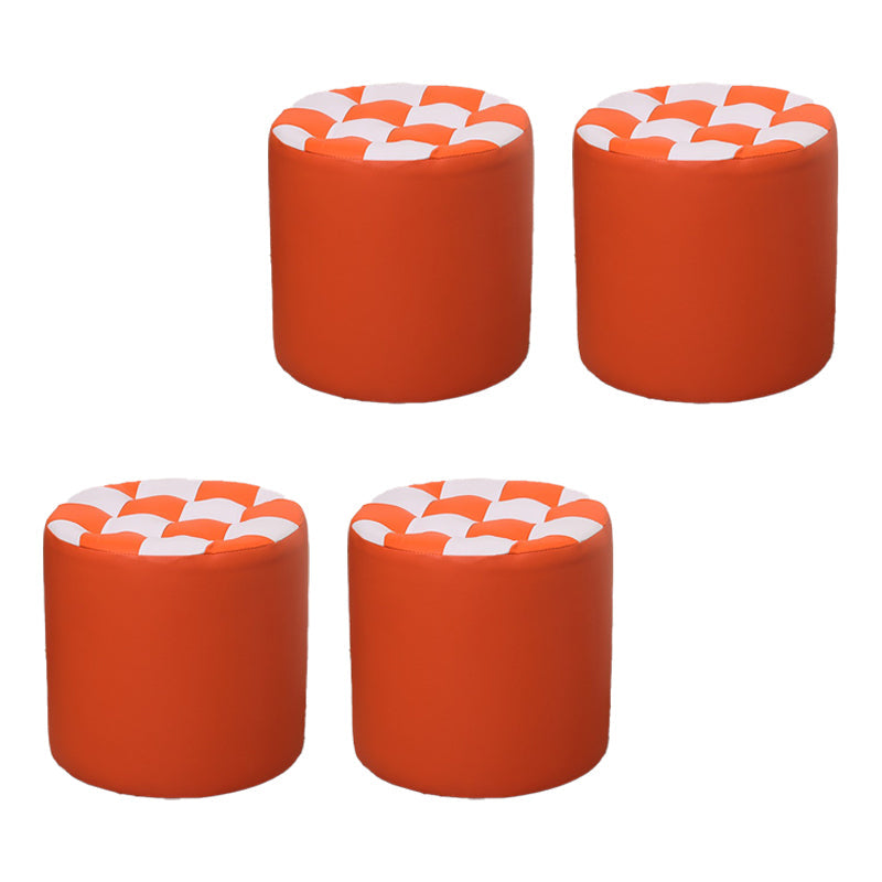 Color Block Ottoman Faux Leather Stain Resistant Cylinder Shape Pouf Ottoman 12"L x 12"W x 14"H Orange 4 Piece Set Clearhalo 'furn' 'furn_ottomans_poufs' 'Furniture' 'Living Room Furniture' 'Ottomans & Poufs' 'ottomans_poufs' 6719152