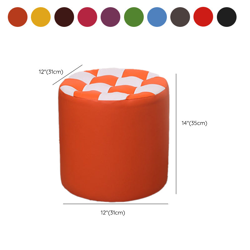 Color Block Ottoman Faux Leather Stain Resistant Cylinder Shape Pouf Ottoman Clearhalo 'furn' 'furn_ottomans_poufs' 'Furniture' 'Living Room Furniture' 'Ottomans & Poufs' 'ottomans_poufs' 6719154